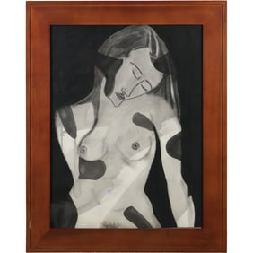 Nude Woman Cubism Post Modern Watercolor and Graphite on paper, Framed