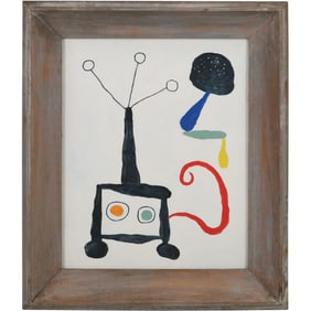 Style of Miro, Oil on Board Painting, Abstract, Unsigned , Framed