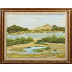 Signed DAC, Vintage Oil on Canvas Painting, River Landscape with Inlets, Framed