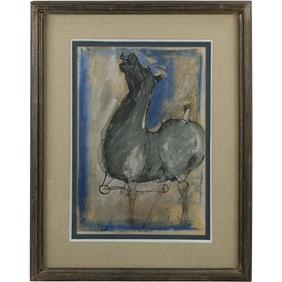 Marino Marini (1901 - 1980), Vintage Framed Lithograph "Blue Horse" , info on verso