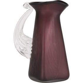 Deep Purple Amethyst Art Glass Pitcher with Clear Glass Applied Handle 9 in. height