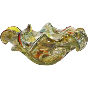 Quality Murano Italian Art Glass Free Form Bowl with Multi Colors 8 inches wide.