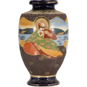 Vintage Japanese Satsuma Vase with Portraits of Men and Women 12 in. height x 8 in. wide