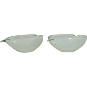 2 BALBOA Italian Art Glass "Heart Shaped" Thick Glass Bowls with Controlled Bubbles 9.5 in. wide