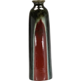 Hosley Potteries Tall Pottery Vase Mid-Century Modern Red and Green Glazed Vase 21 in. height