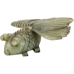 Chinese Vintage Natural Jade Carving Goldfish Figurine Fengshui Statue 6 inches