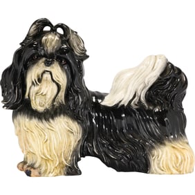 Shih-tzu Black and White Italian Ceramic Dog Statue 13 in. height x 16 inches length