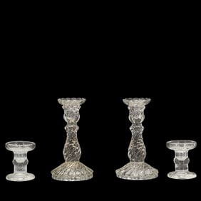 2 Pairs Crystal Glass Candlesticks