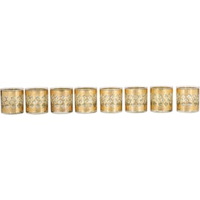 Set 8 Culver Valencia 22K Gold and Green Diamond Old Fashioned/Whiskey/Rocks Cocktail Glasses