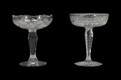 2 American Brilliant Cut Glass Pedestal Stem Base Candy Compotes 9.5 in. height x 8 in. wide