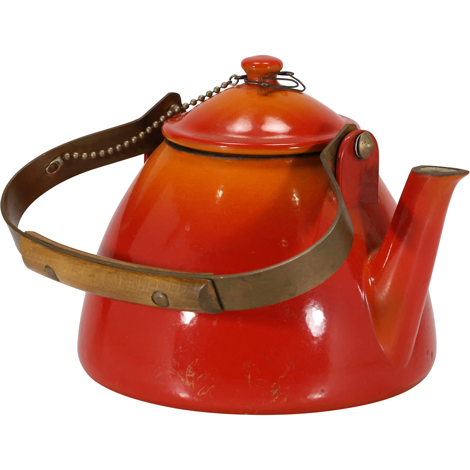 Vintage Descoware Cast Iron Tea Kettle Made in Belgium in Red Orange Enamel and Copper & Wood Handle (1 of 20)