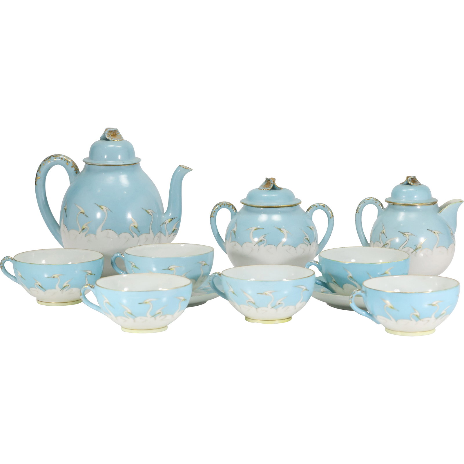 Antique Nippon White Crane China 11 piece Tea Set circa 1920s: Antique Nippon White Crane China 11 piece Tea Set circa 1920s. size: 8h x 9w