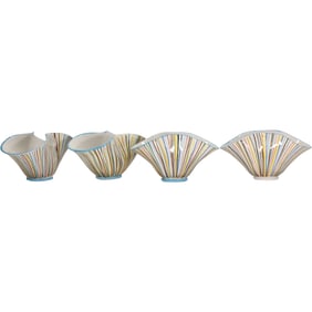 Set 4 Vintage Italian Ceramic Bowls with Colorful Striped Design, Mid-Century Modern 10.5 in.