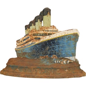 Vintage Cast Iron Titanic Door Stop 11 in. height x 15 in. length, Original Paint with Some Rust