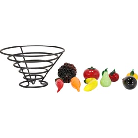 Assorted Glass Fruit in a Metal Wire Center Bowl 13 inches diameter