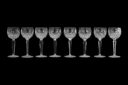 Set of 8 Crystal Glass "Lismore" Waterford Hock Stemmed Wine Glasses