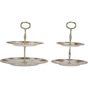 2 Royal Albert Old Country Roses 2-Tier Cake Stands / Serving Stands 11 in. height x 11 in. wide