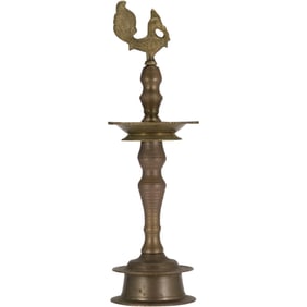 Bronze Exotic India Art Peacock Design Oil Lamp 16 inches height x 5 in. wide