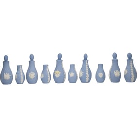 10 Matching WEDGWOOD Dresser Top Perfume Bottles having individual boxes included.