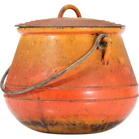 Orange Enameled Cast Iron Le Creuset Pot Belly Dutch Oven Cook Pot with handle 11 in. dia.