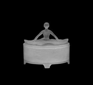 Wendy Depression Glass 1930's Art Deco Satin Glass Vanity Powder Jar 6 in. x 6 in.