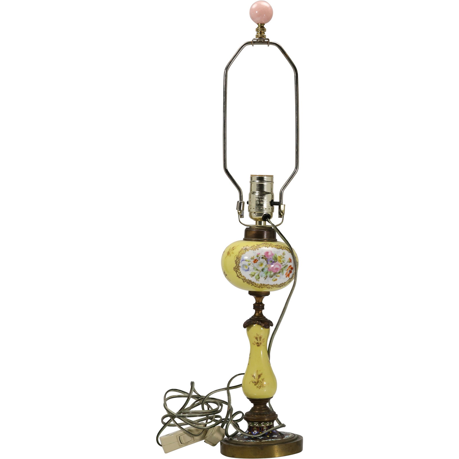 Fine Porcelain Table Lamp, Hand Painted Flowers, Bornze Enameled Mounts Table Lamp (1 of 17)