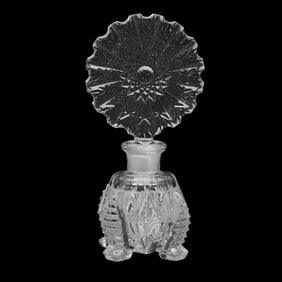 Vintage 1940s Imperial Pressed Glass Clear Perfume Bottle / Stopper Starburst