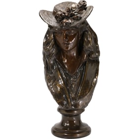 1991 Alva Studio Victorian Woman Sculpture in Fine Bronze Patina, Hard Composition, 24.5 in. height