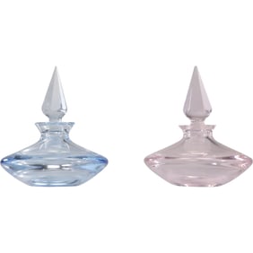 [2] Oneida LTD Collection Pink Crystal & Blue Crystal Glass Perfume Bottles 5 in. height x 3.5 in. w