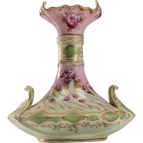 Circa 1910 Aesthetic Movement influence Hand Painted and Decorated Vase 8 in. height x 7 in. w.