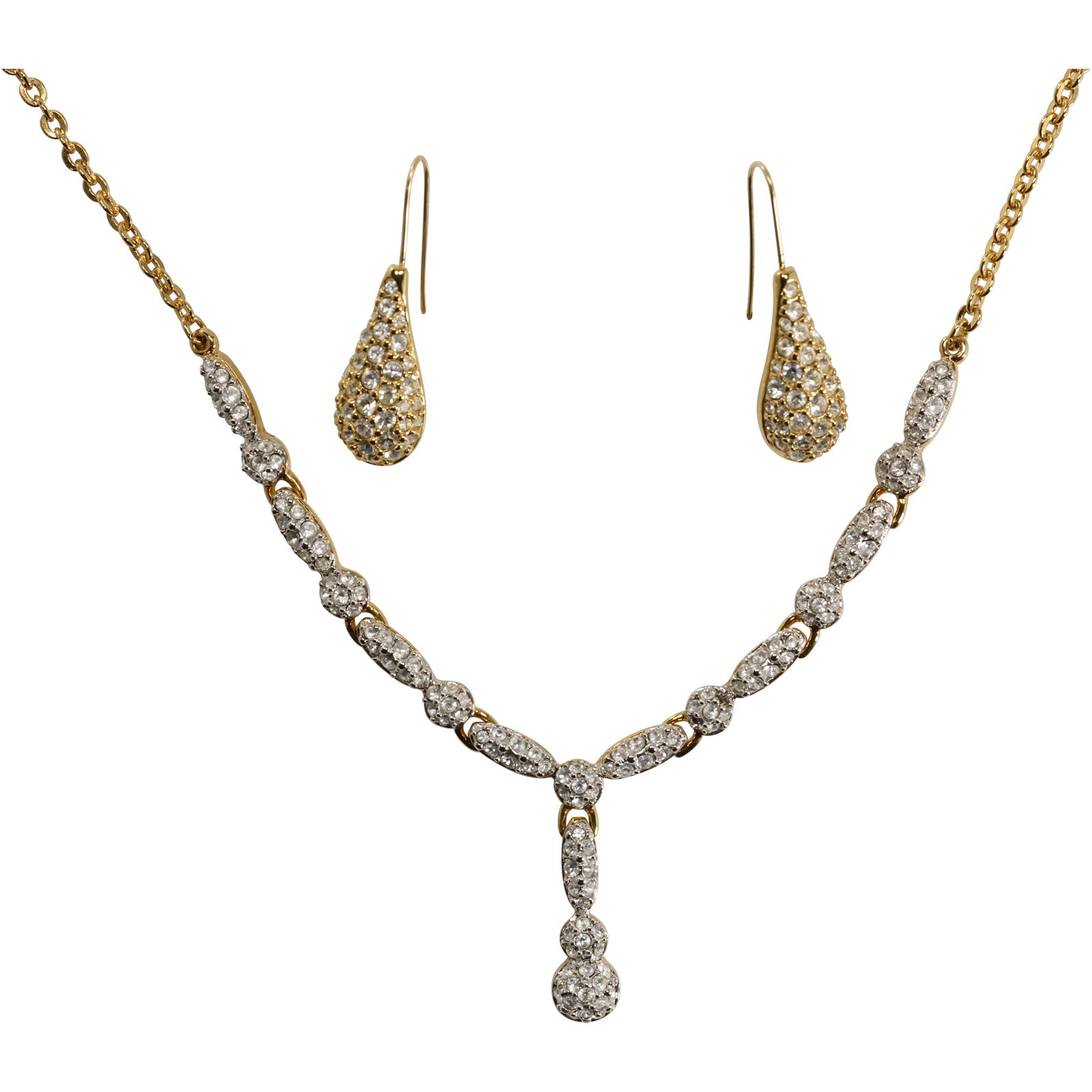 Swarovski Gold Tone Earrings and Necklace: Swarovski Gold Tone Earrings and Necklace. size: