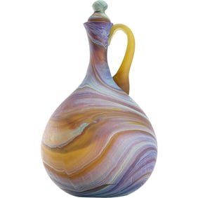 Israel Hebron Phoenician Art Nouveau Swirl Glass Decanter Pitcher with Stopper 14 in. height