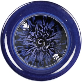 Signed Steve Mahler Blue Glazed Art Potterry Center Bowl 13 in. diameter