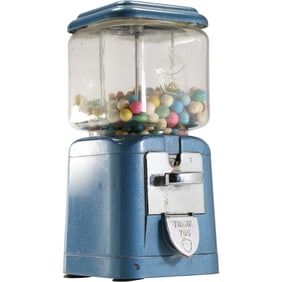 Vintage 1950s OAK MFG. COMPANY ACORN 1 CENT BLUE GUMBALL MACHINE 14 in. height