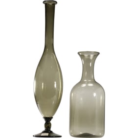 2 Balboa Italian Tall Smoked Glass Bottle Decanter Vases 23 inches height x 6 in. wide