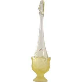 Viking Glass Swung Vase with Frosted Yellow Cabbage Base 14 in. height, Original Label