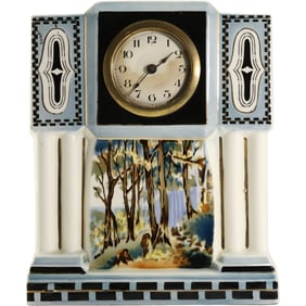 Antique 1920’s Porcelain Mantle Clock - Hand Painted Art Deco Germany 10 in. height x 10 in. wide