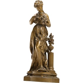 19th C. Cast Metal Spelter French Sculpture The Flower Fairy by Albert-Ernest Carrier-Belleuse