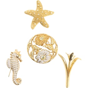 4 Assorted Fashion Pins with Swarovski Crystals - See Pictures
