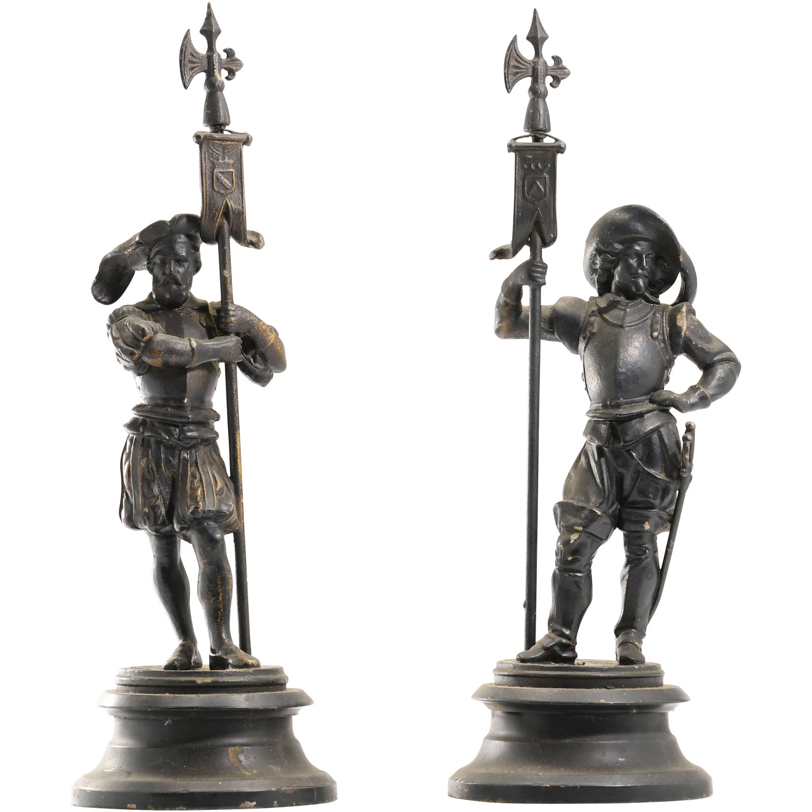 Pair 19th C. Cast Metal Spelter Spanish Conquistador Figural Sculptures 17.5 in. height (1 of 20)