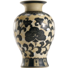 Quality antique reproduction of a Song Dynasty Sgraffito ceramic vase 10 in. height x 6 in. wide