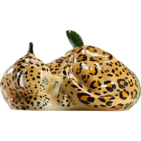 Lynn Chase Jaguar Jungle Ceramic Covered Candy Dish Lidded Jar 8 inches length
