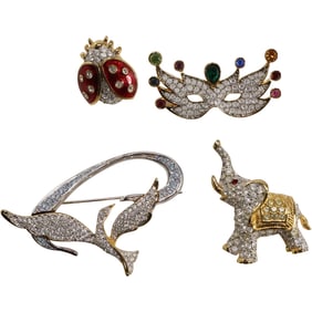 4 Assorted Fashion Pins with Swarovski Crystals - See Pictures