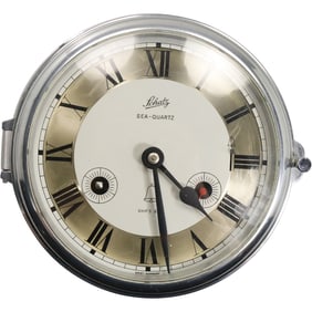 VINTAGE SCHATZ SEA QUARTZ 8 DAYS MARINE GERMAN SHIPS CLOCK 8 in. diameter
