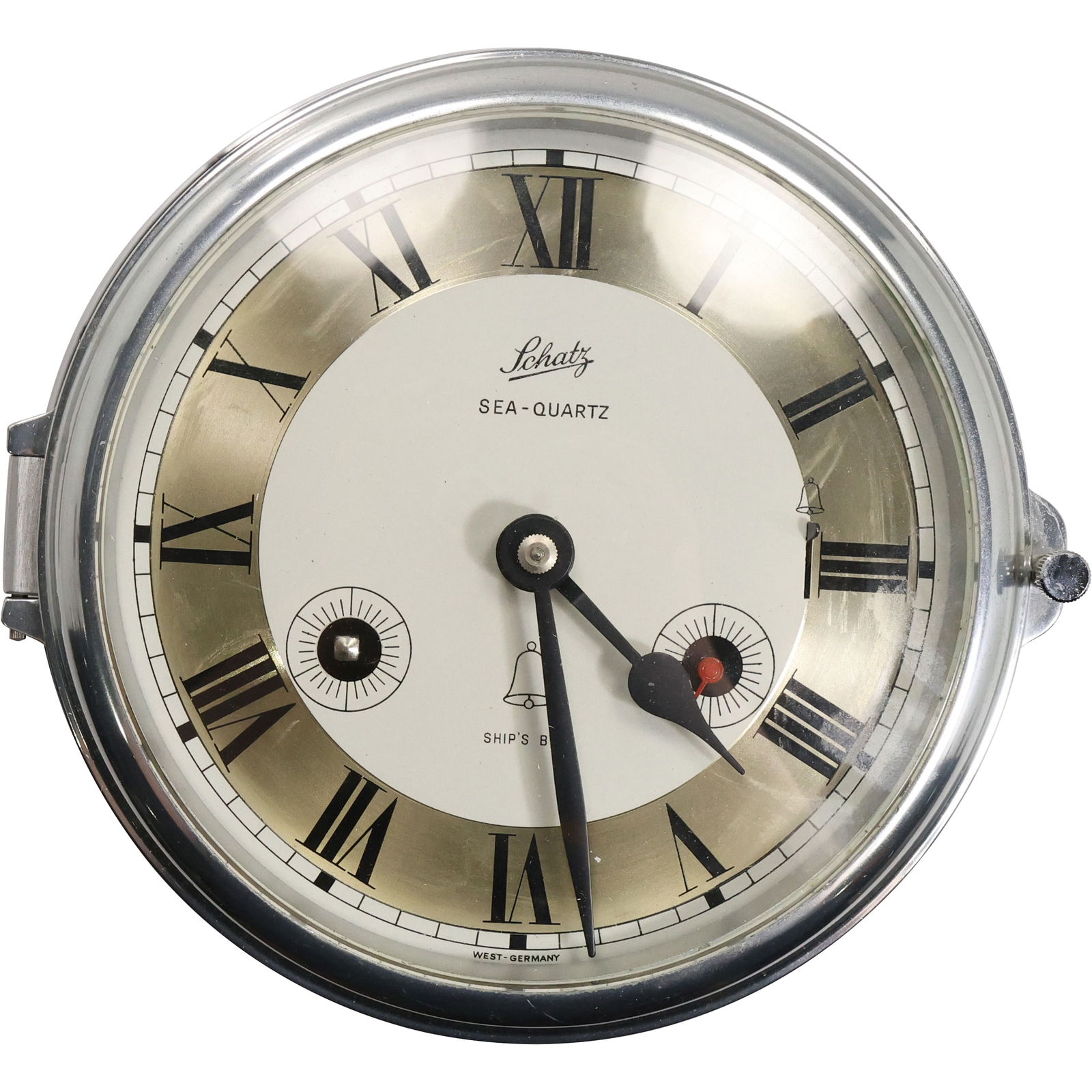 VINTAGE SCHATZ SEA QUARTZ 8 DAYS MARINE GERMAN SHIPS CLOCK 8 in. diameter (1 of 12)
