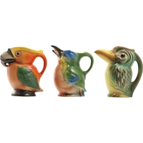 3 Assorted Art Deco Bird Figural Ceramic Creamers circa 1920s-30s