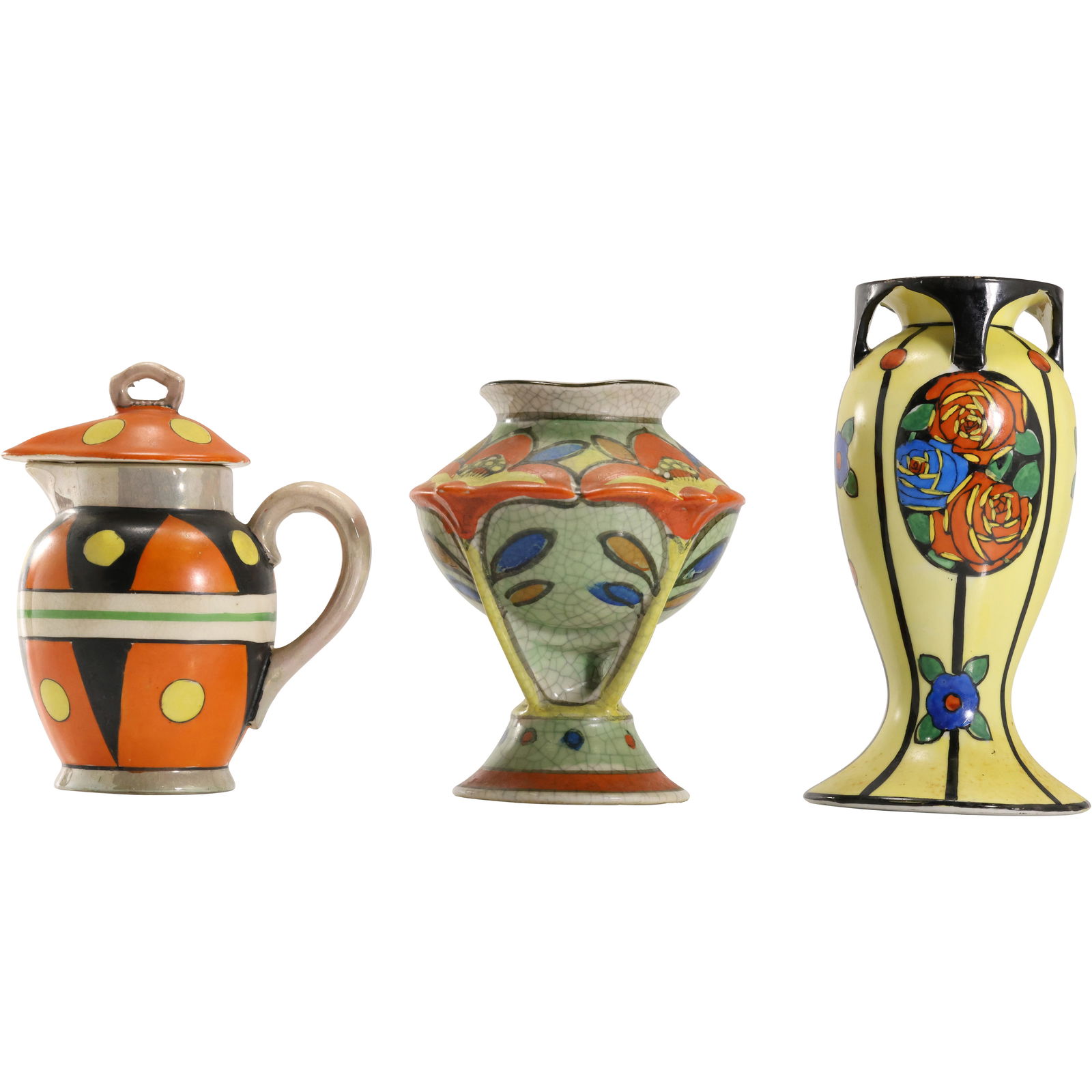3 Assorted Colorful Art Deco Ceramic Japanese Vases Circa 1920s-30s, 7.5 in. height (1 of 20)