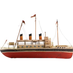 Tin Handmade Model British Steam Ship in Original Paint Finish 24 inches length