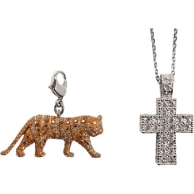 Fashion Tiger Key Fob & Cross Necklace with Swarovski Crystals - See Pictures
