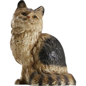 Antique Hubley Cast Iron Sitting Cat Doorstop in Original Paint Finish 9 in. height x 7 in. wide